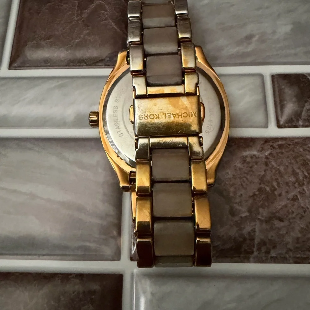 Rose Gold and Silver Watch with Crystal Accents